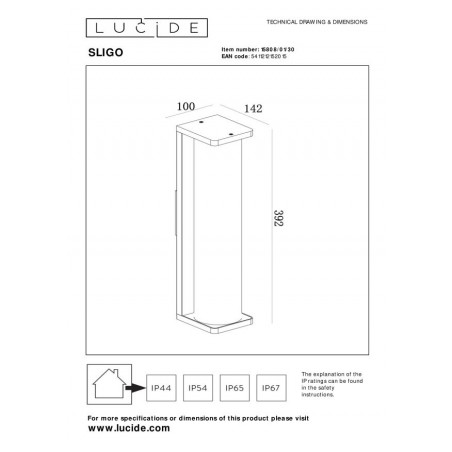 Lucide Lampa zewnętrzna ścienna SLIGO 15808/01/30 czarny