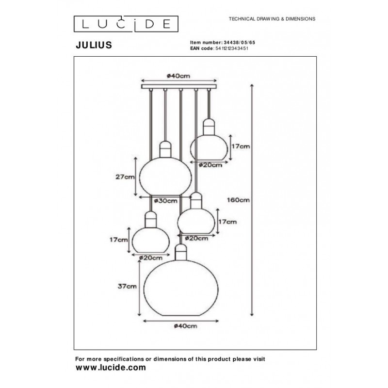 Lucide Lampa wisząca nowoczesna JULIUS 34438/05/65 czarny, czarny