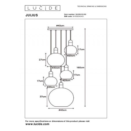 Lucide Lampa wisząca nowoczesna JULIUS 34438/05/65 czarny, czarny