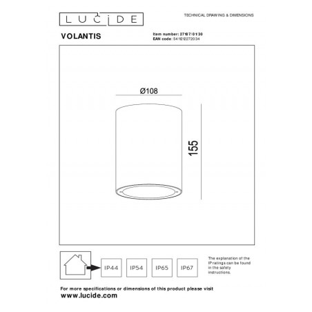 Lucide Lampa zewnętrzna sufitowa VOLANTIS 27107/01/30 czarny