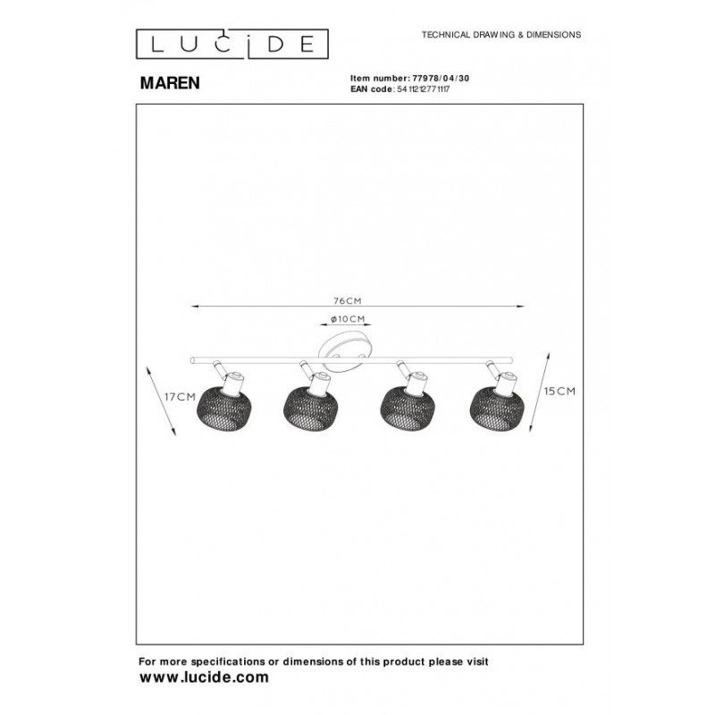 Lucide Reflektor sufitowy MAREN 77978/04/30 czarny