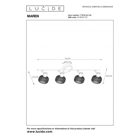 Lucide Reflektor sufitowy MAREN 77978/04/30 czarny