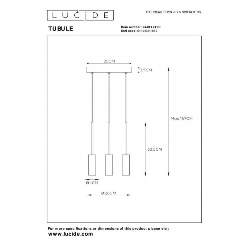 Lucide Lampa wisząca LED nowoczesna TUBULE 24401/21/30 czarny