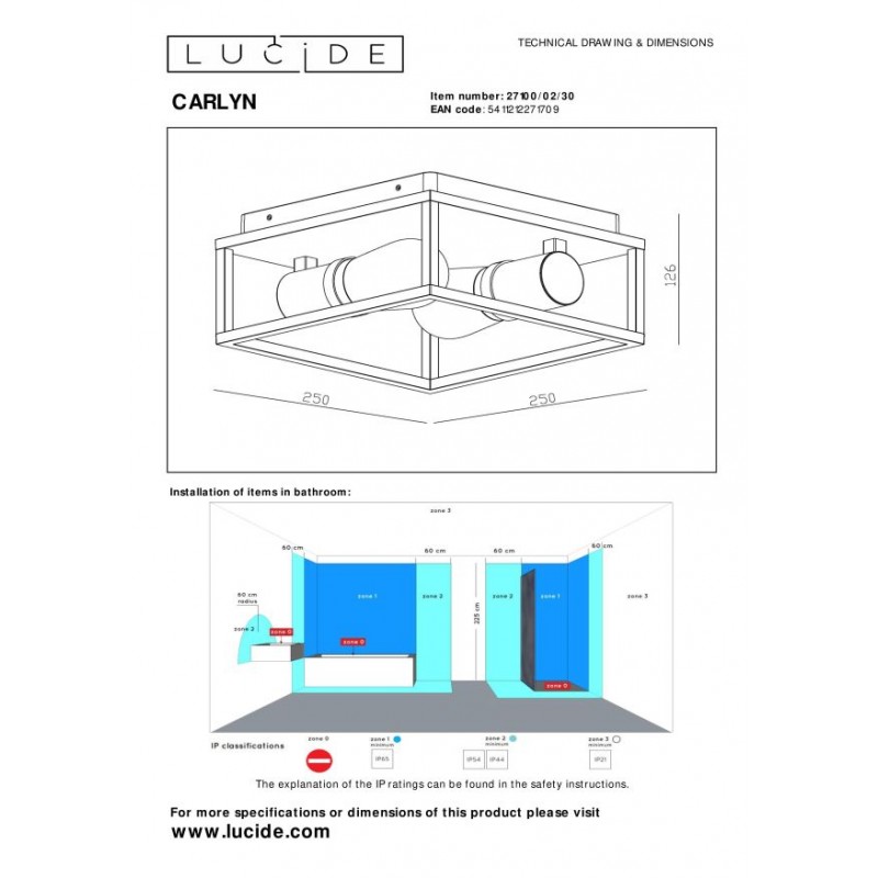 Lucide Lampa łazienkowa sufitowa CARLYN 27100/02/30 czarny