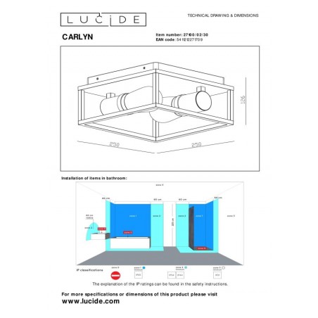 Lucide Lampa łazienkowa sufitowa CARLYN 27100/02/30 czarny