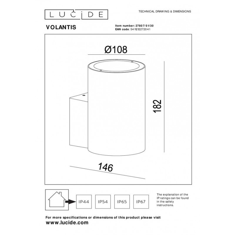 Lucide Lampa zewnętrzna ścienna VOLANTIS 27807/01/30 czarny
