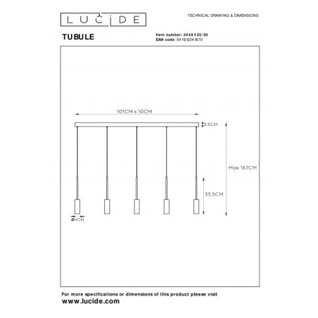 Lucide Lampa wisząca LED nowoczesna TUBULE 24401/35/30 czarny