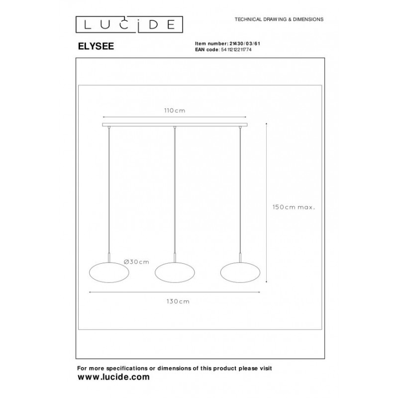 Lucide Lampa wisząca nowoczesna ELYSEE 21430/03/61 złoty i odcienie złota, biały