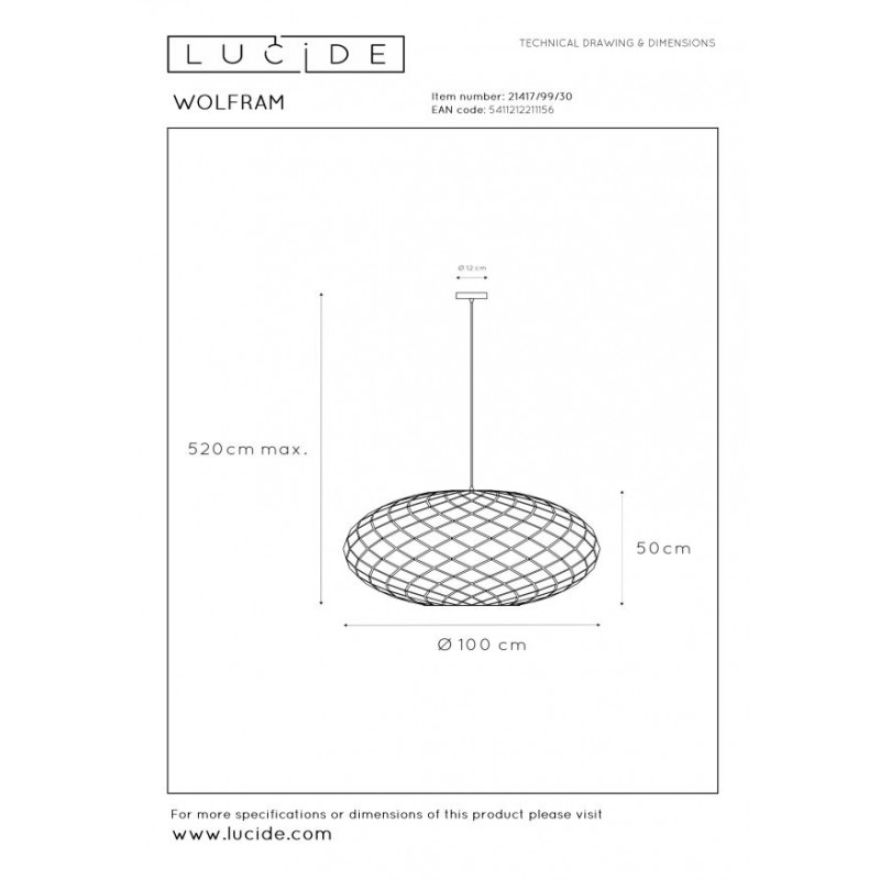 Lucide Lampa wisząca nowoczesna WOLFRAM 21417/99/30 czarny