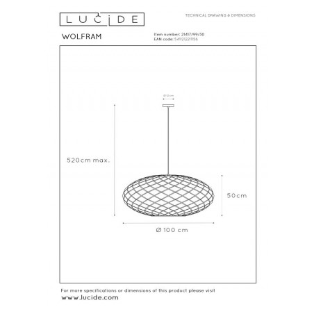 Lucide Lampa wisząca nowoczesna WOLFRAM 21417/99/30 czarny