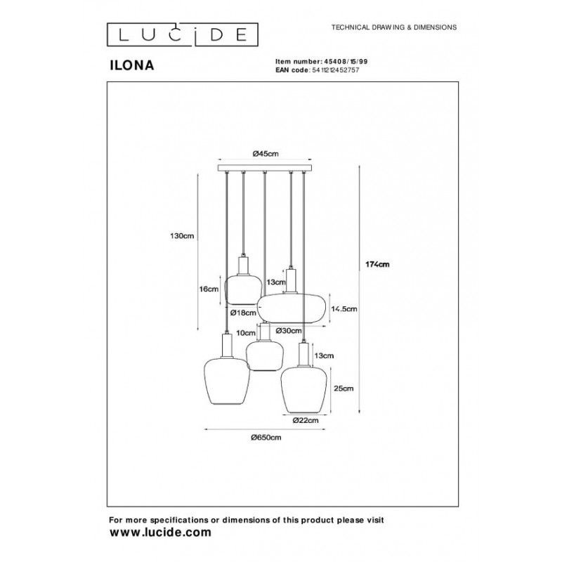 Lucide Lampa wisząca nowoczesna ILONA 45408/15/99 czarny, inne
