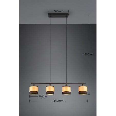 RL Lampa wisząca nowoczesna BOLZANO R31664032 czarny, drewno jasne i ciemne