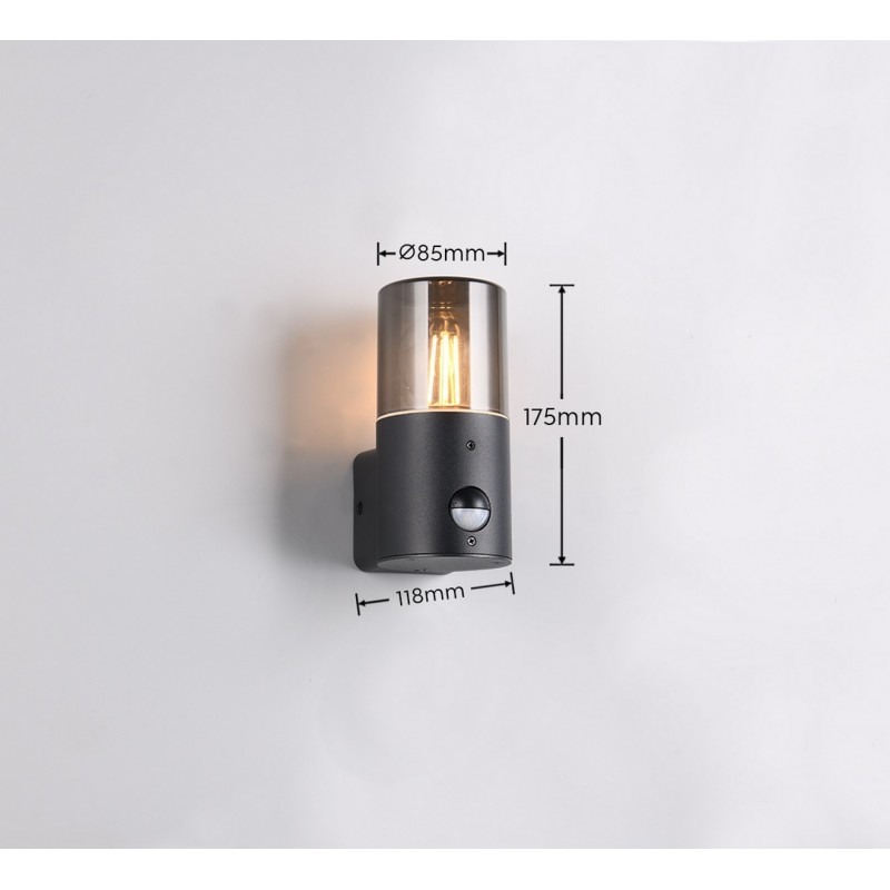 Trio Lampa zewnętrzna ścienna HOOSIC - CZUJNIK RUCHU 222260132 czarny