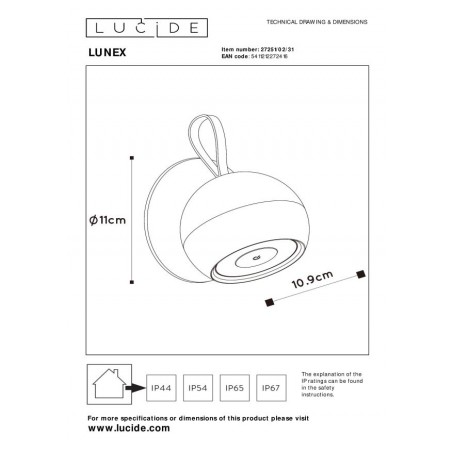 Lucide Lampa zewnętrzna ścienna LUNEX 27251/02/31 biały, czarny