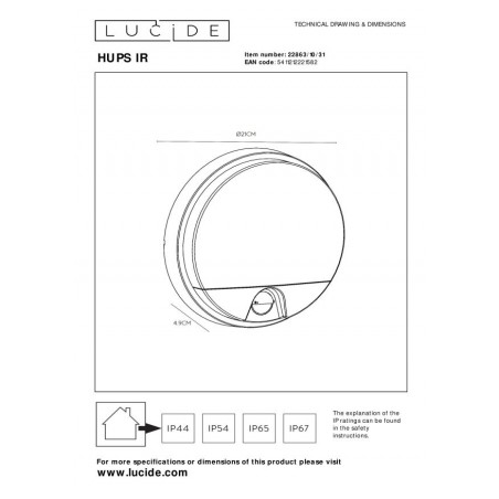 Lucide Lampa zewnętrzna ścienna HUPS - CZUJNIK RUCHU 22863/10/31 biały