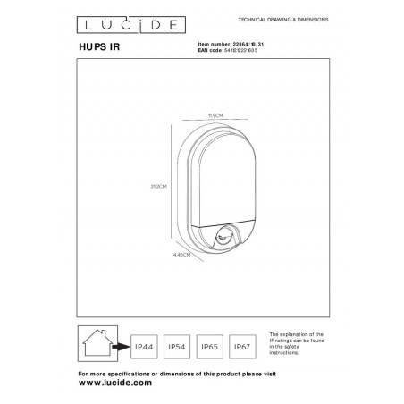 Lucide Lampa zewnętrzna ścienna HUPS - CZUJNIK RUCHU 22864/10/31 biały