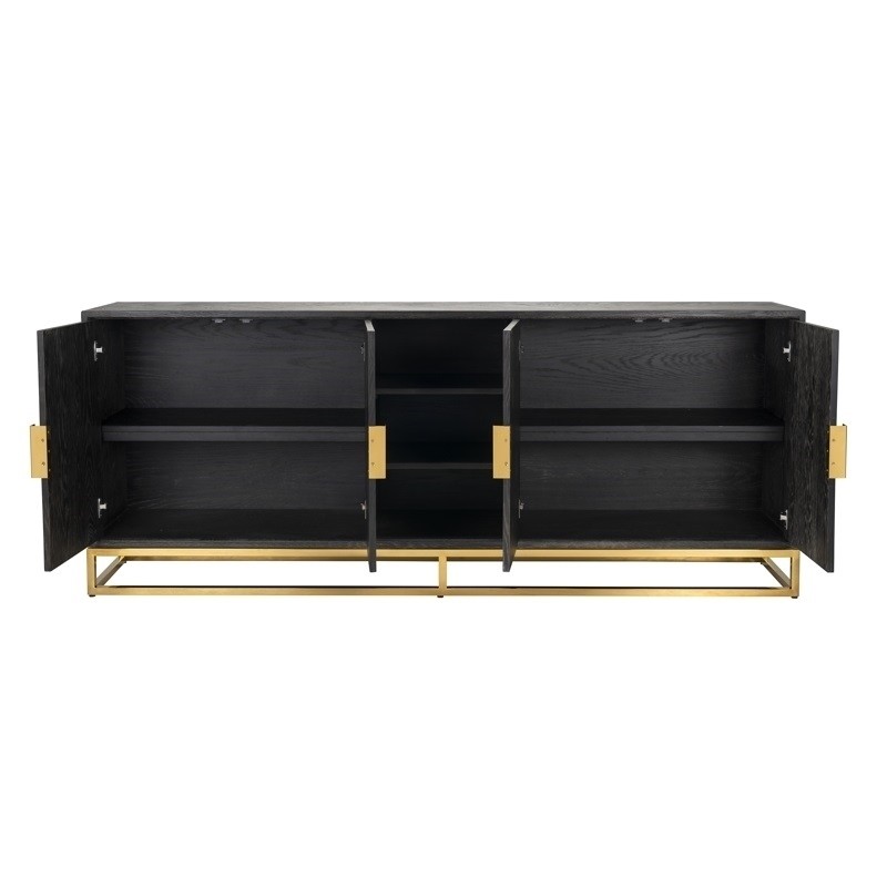 RICHMOND komoda BLACKBONE GOLD - 4 drzwiowa, 3 otwarte półki