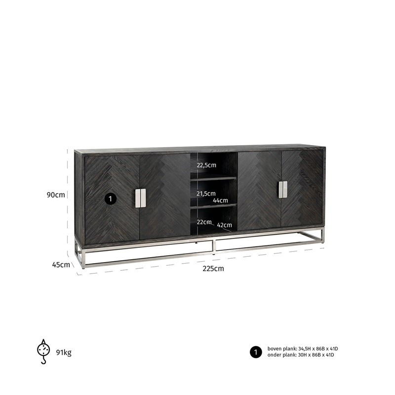 RICHMOND komoda BLACKBONE SILVER - 4 drzwiowa