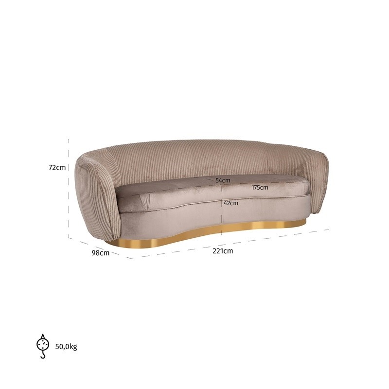 RICHMOND sofa WAYLON NOUGAT - welur, podstawa złota