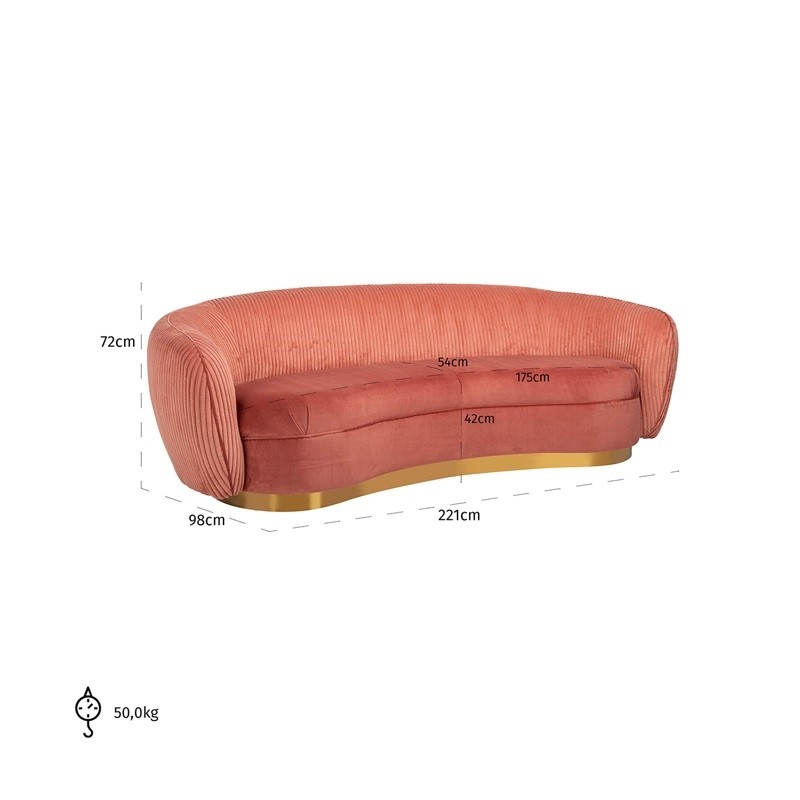 RICHMOND sofa WAYLON PINK - welur, podstawa złota