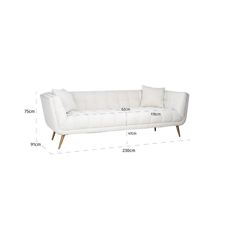RICHMOND sofa HUXLEY BOUCLE - biała, szczotkowane złoto