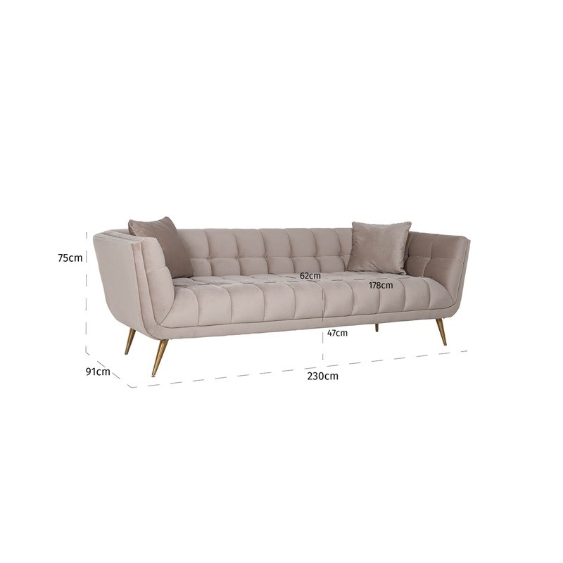 RICHMOND sofa HUXLEY KHAKI - welur, szczotkowane złoto