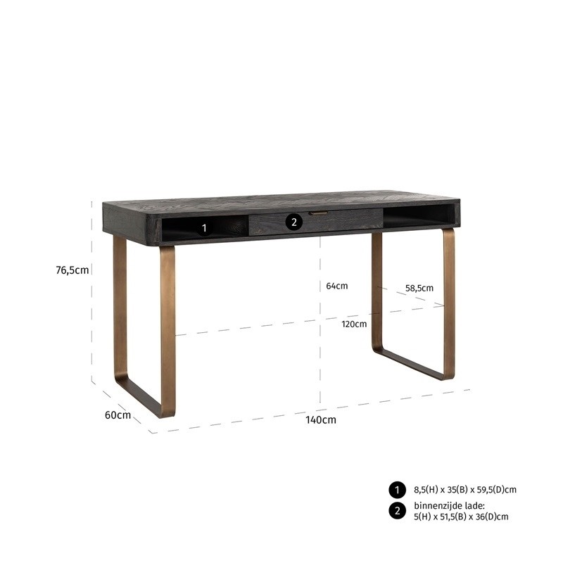 RICHMOND biurko BLACKBONE BRASS