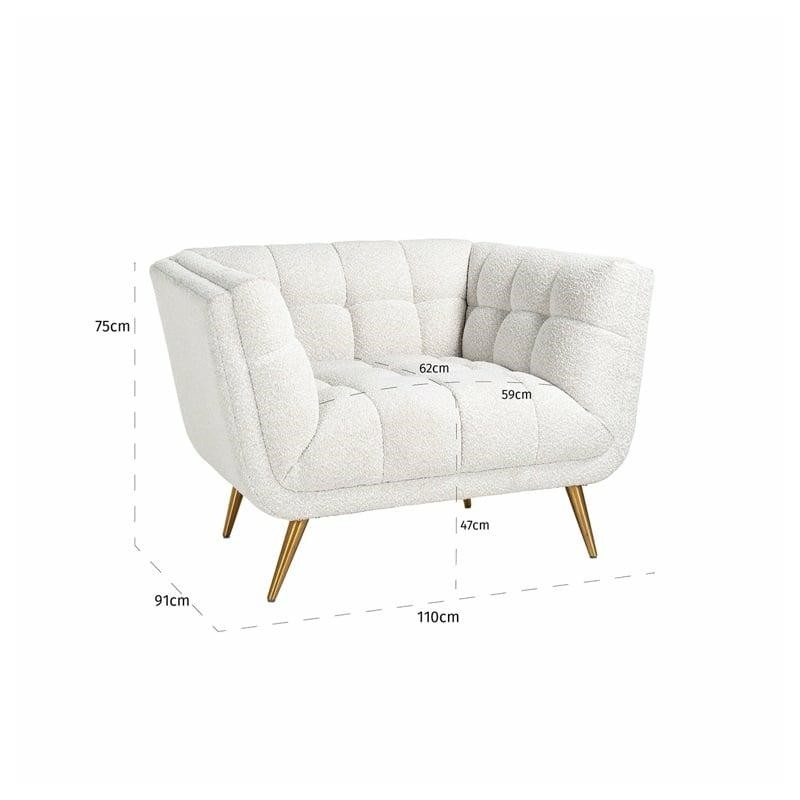 RICHMOND fotel HUXLEY BOUCLE - biały, szczotkowane złoto