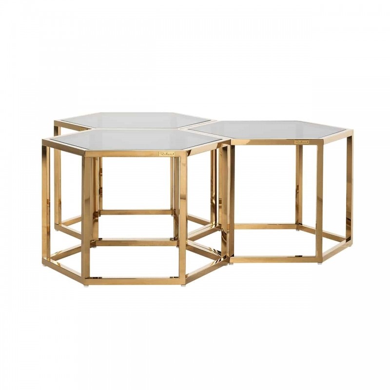 RICHMOND stolik kawowy PENTA - złoty - stal nierdzewna, szkło