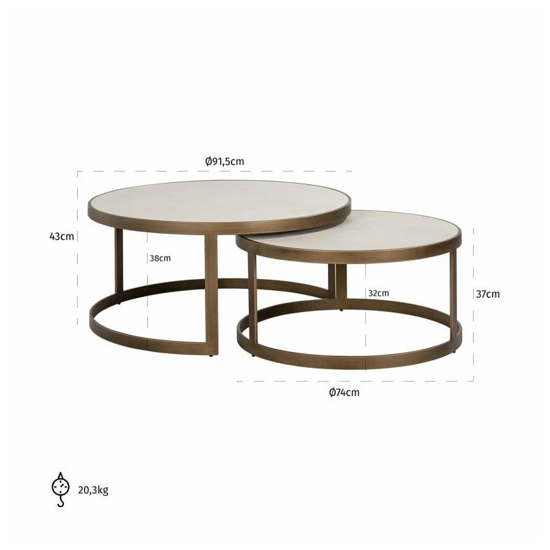 RICHMOND zestaw stolików WHITEBONE BRASS