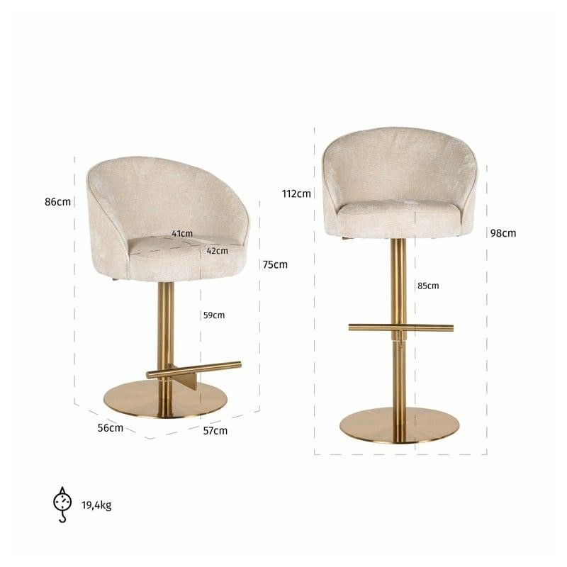 RICHMOND krzesło barowe ZABI regulowane - jasny szenil, złota podstawa