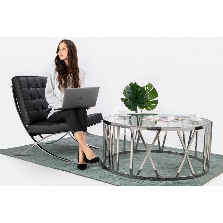 Fotel BARCELON czarny - włoska skóra naturalna, stal polerowana