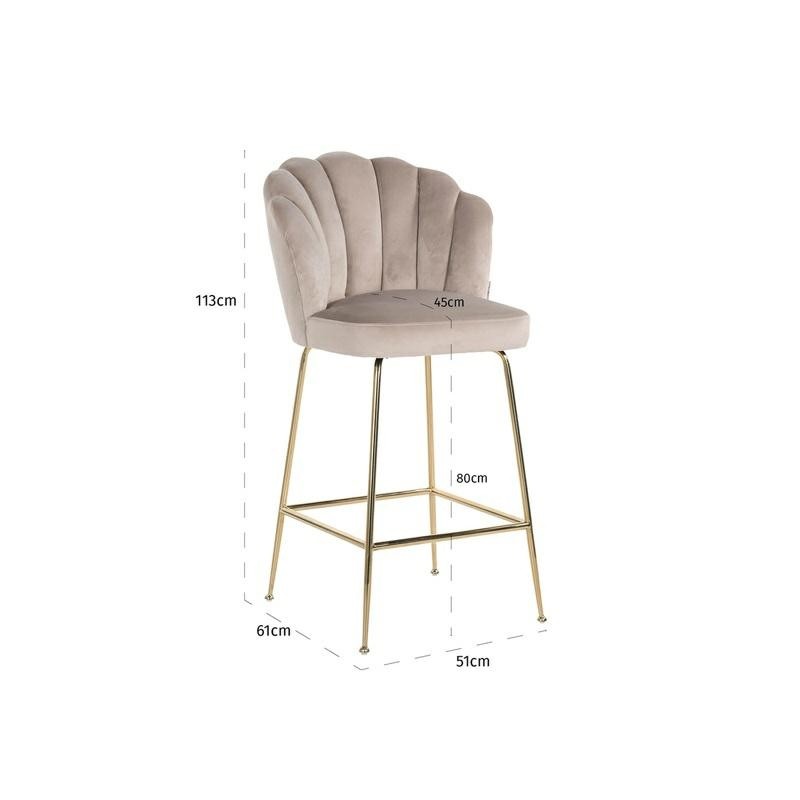 RICHMOND krzesło barowe PIPPA KHAKI 80 - welur, podstawa złota