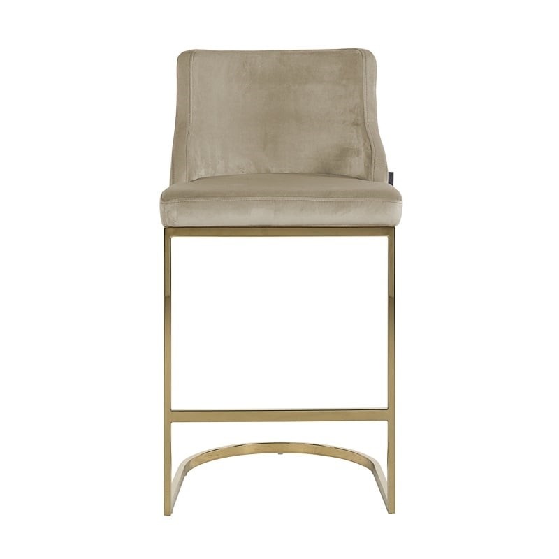 RICHMOND krzesło barowe BOLTON 75 khaki - welur, złota podstawa