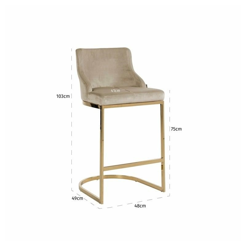 RICHMOND krzesło barowe BOLTON 75 khaki - welur, złota podstawa