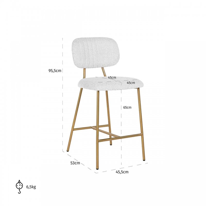 RICHMOND krzesło barowe XENIA 65 cm WHITE BOUCLÉ białe