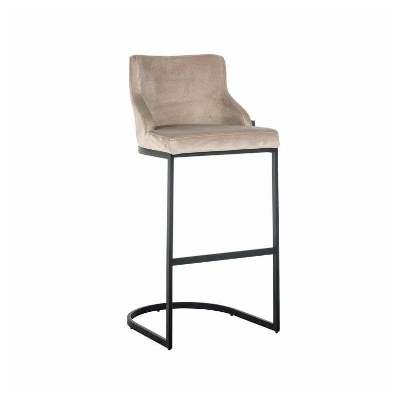 RICHMOND krzesło barowe BOLTON 76 khaki - welur, czarna podstawa