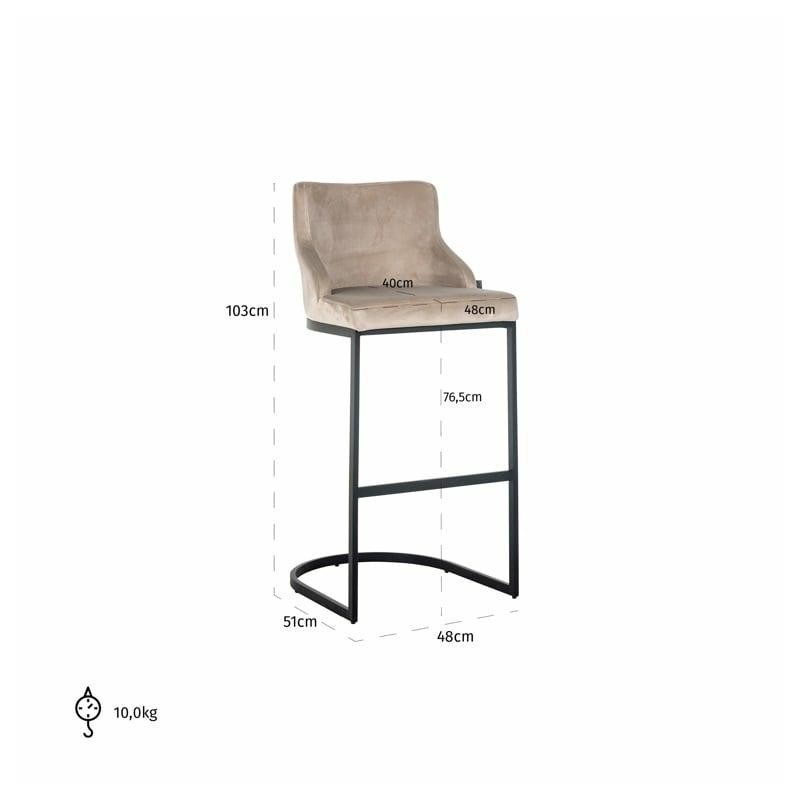RICHMOND krzesło barowe BOLTON 76 khaki - welur, czarna podstawa