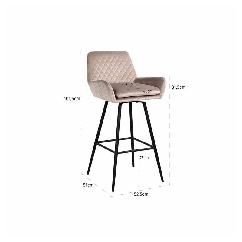 RICHMOND krzesło barowe LINSEY obrotowe - khaki, welur