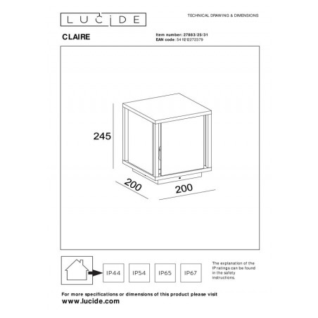 Lucide Lampa zewnętrzna stojąca CLAIRE 27883/25/31 biały