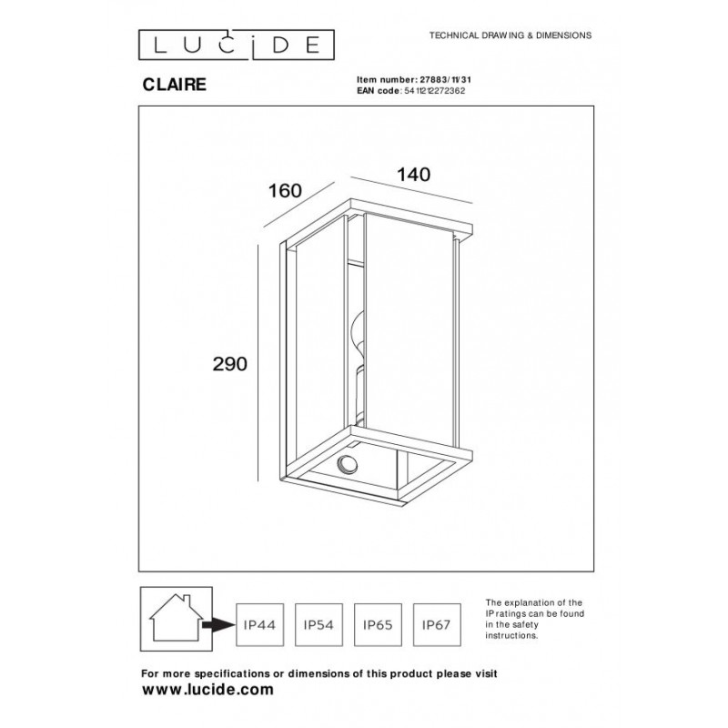 Lucide Lampa zewnętrzna ścienna CLAIRE - CZUJNIK RUCHU 27883/11/31 biały