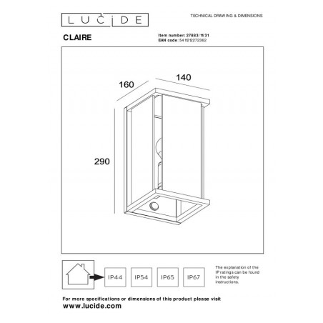 Lucide Lampa zewnętrzna ścienna CLAIRE - CZUJNIK RUCHU 27883/11/31 biały
