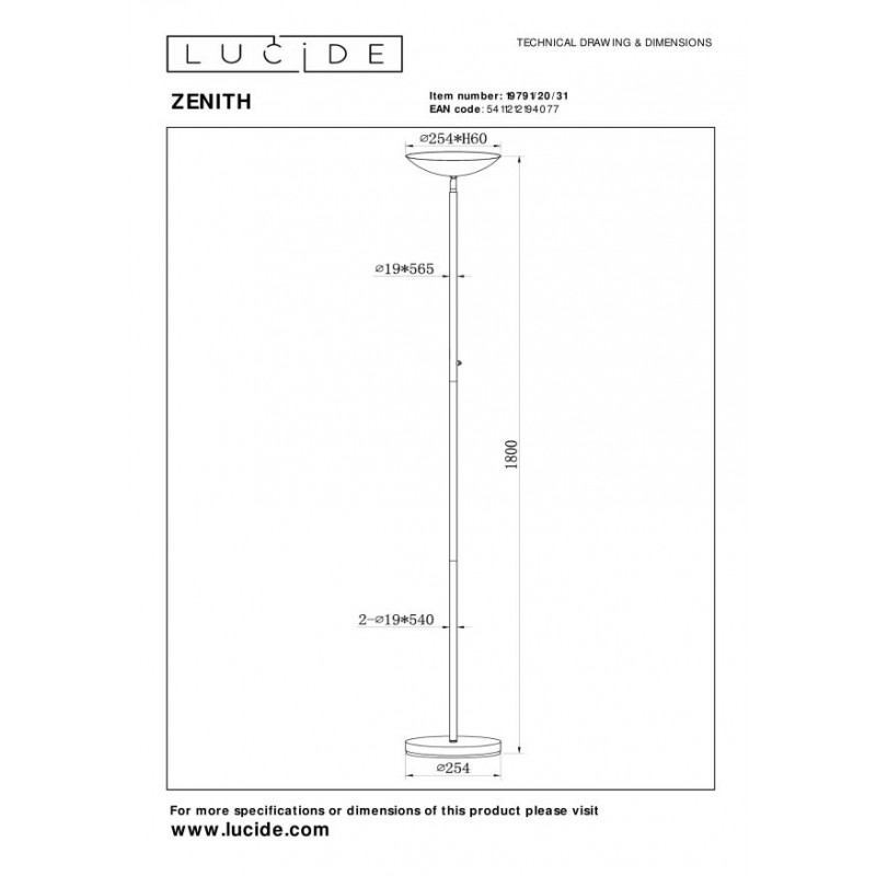 Lucide Lampa podłogowa ZENITH biały