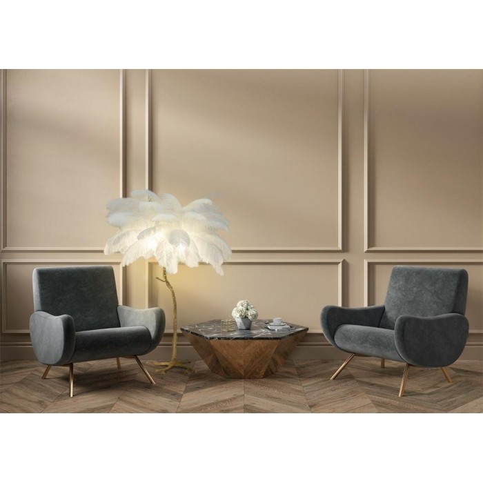 Lampa podłogowa TIFFANY 175 biała  mosiądz /...