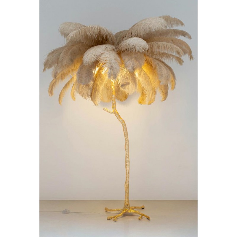 Lampa podłogowa TIFFANY 175 beżowa  mosiądz / naturalne pióra