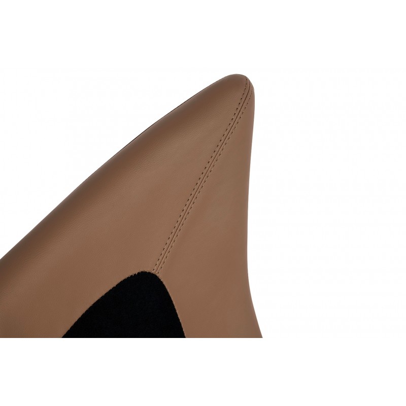 Fotel bujany OTILIA brązowa pepitka -  drewniane płozy, ekoskóra