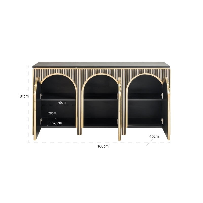 RICHMOND komoda LES ARCS - szczotkowane   złoto, mosiądz, marmur, MDF