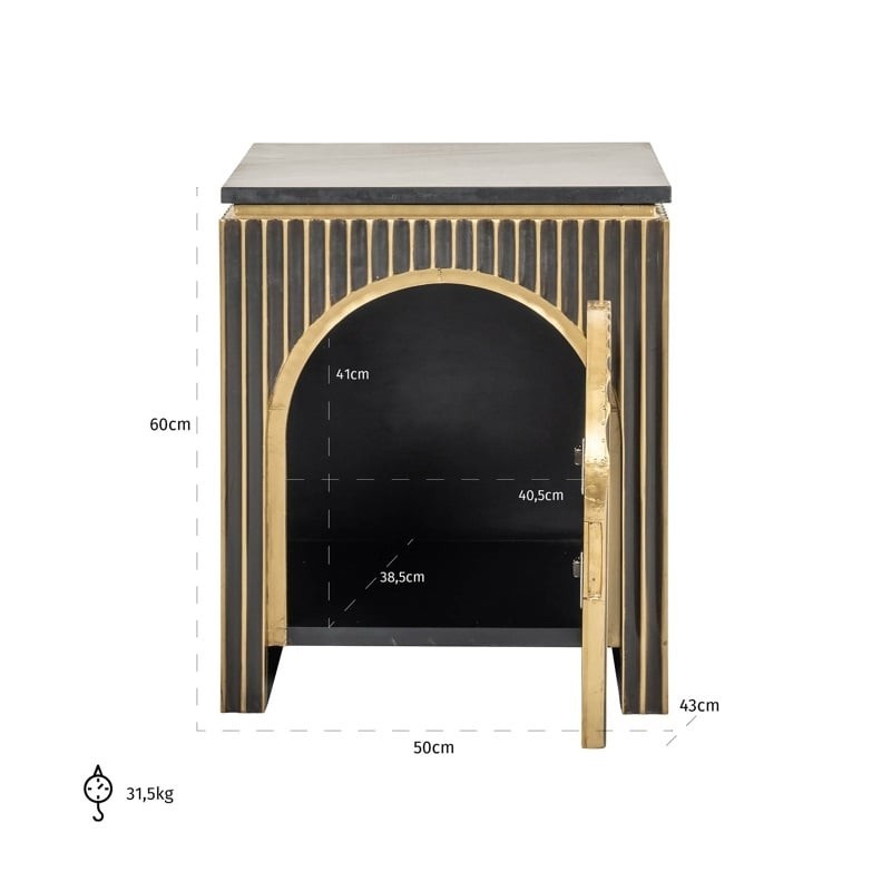 RICHMOND szafka nocna LES ARCS -          szczotkowane złoto, mosiądz, marmur, MDF