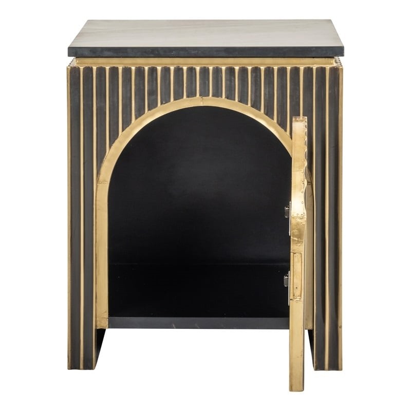 RICHMOND szafka nocna LES ARCS -          szczotkowane złoto, mosiądz, marmur, MDF