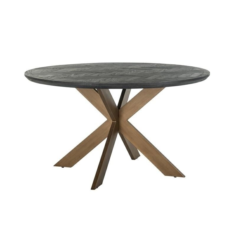 Richmond Stół Jadalniany Blackbone Brass - 140, Fornir Dębowy, Mosiądz, Metal